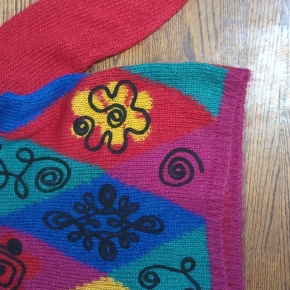 Vtg mohair blend oversized colorblock fuschia pink patterned argyle sweater  M/L - Picture 2 of 9